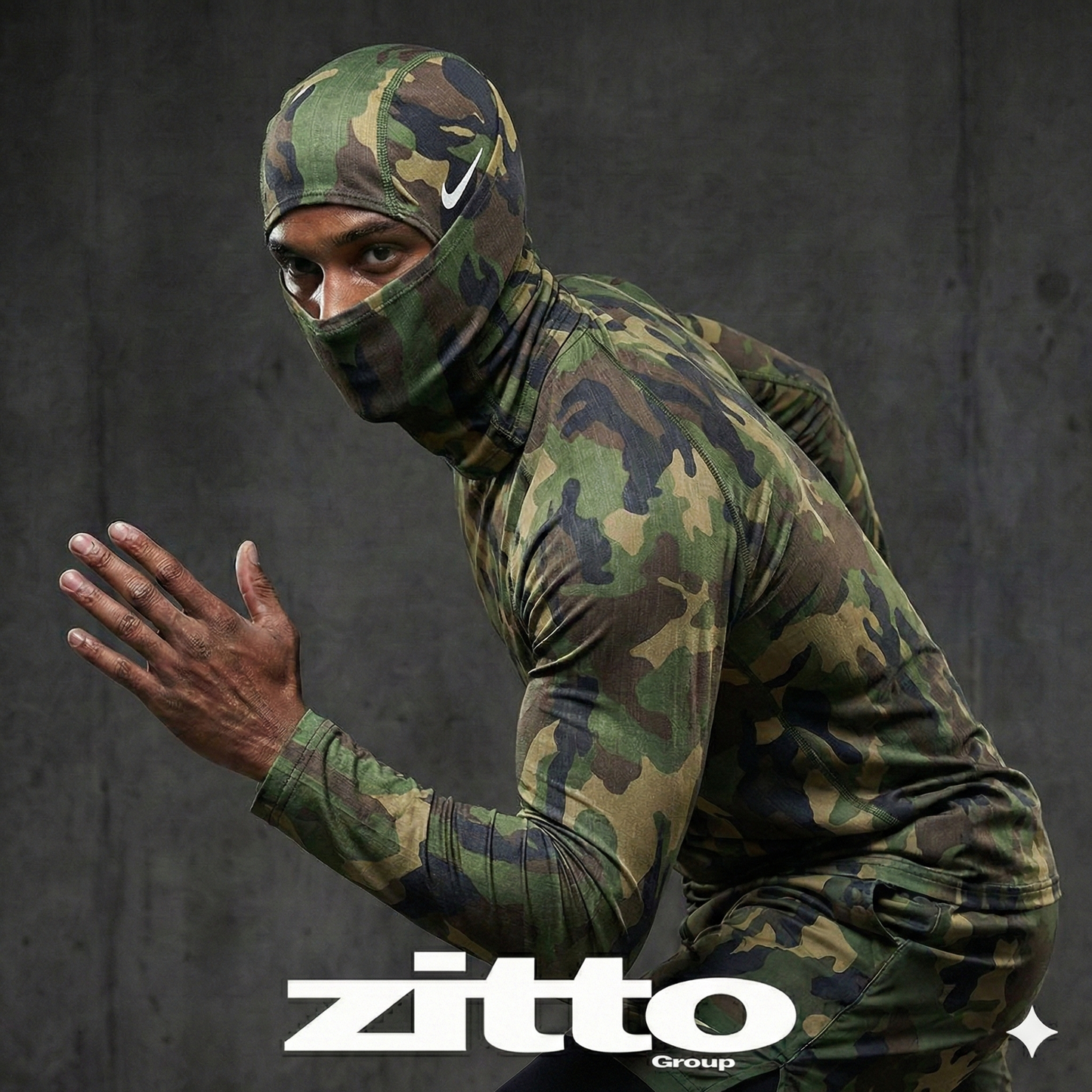 Nike Pro Hyperwarm Balaclava Hood Face Mask - Green Camouflage
