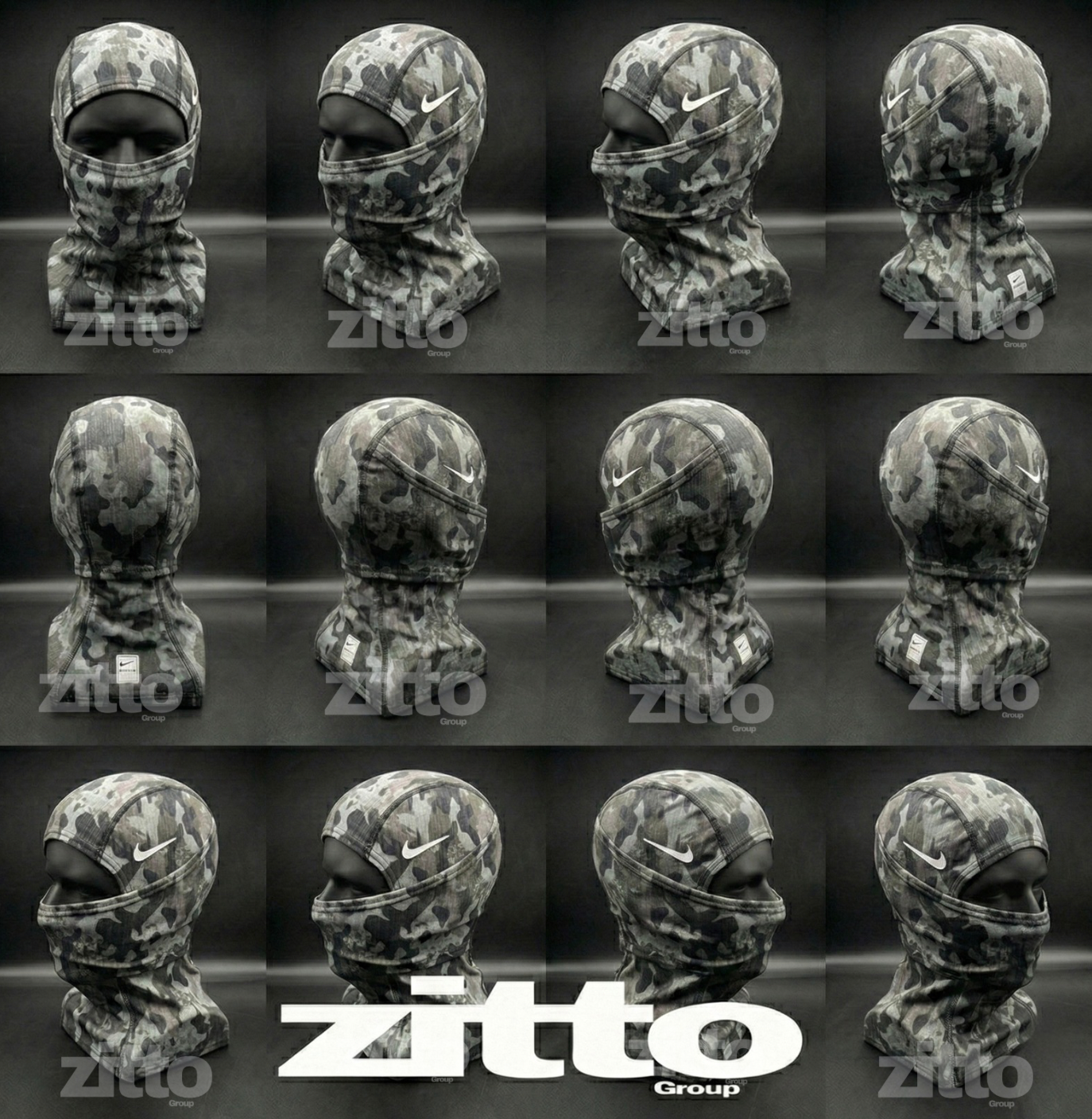 Nike Pro Hyperwarm Balaclava Hood Face Mask - Gray Camouflage