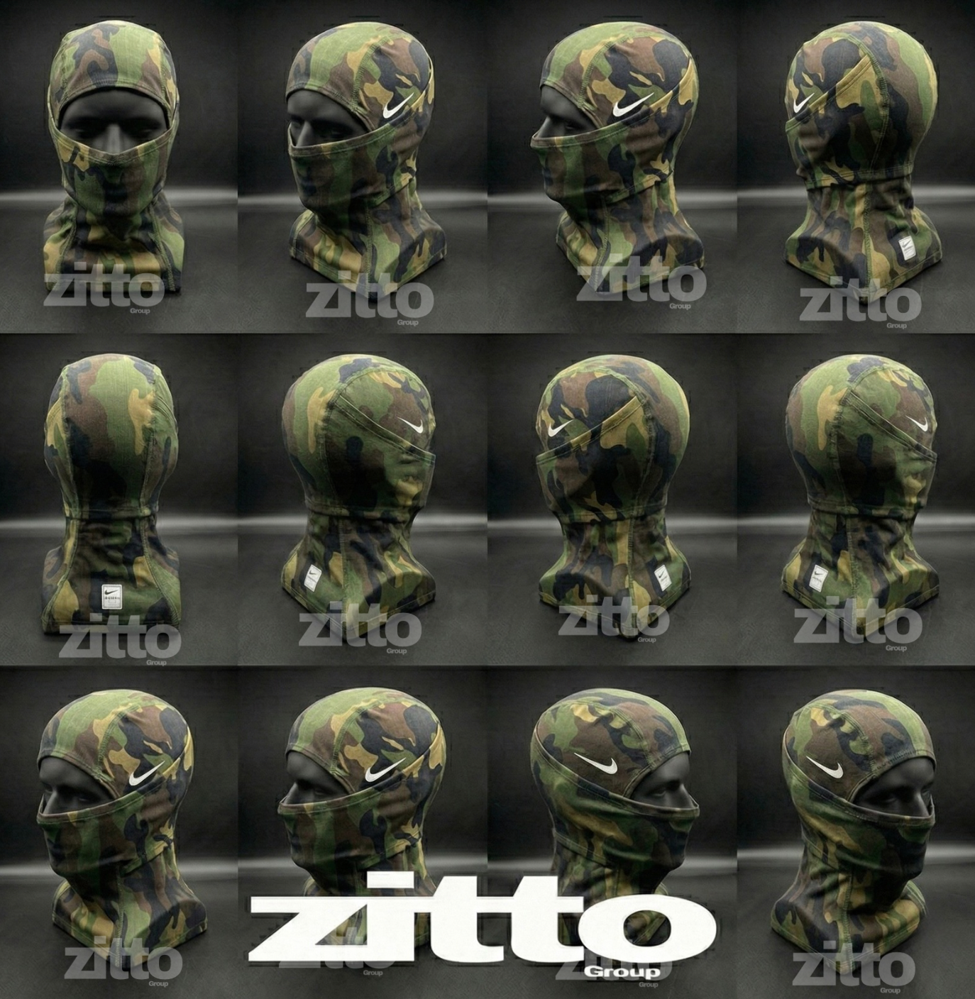 Nike Pro Hyperwarm Balaclava Hood Face Mask - Green Camouflage